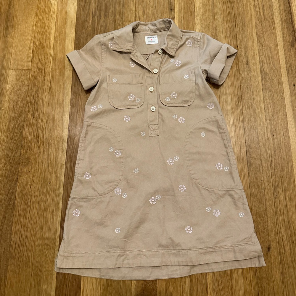 Crewcuts size 6 embroidered cotton khaki dress